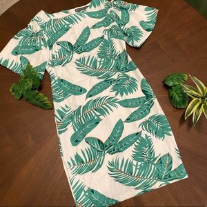 NWOT Alton Gray tropical print flutter shift dress